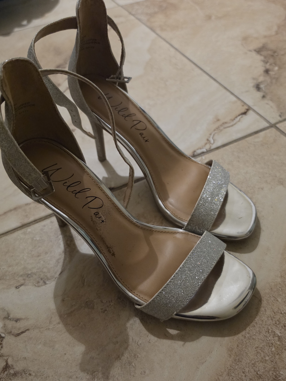 Silver Glitter Open-Toe Ankle Strap Heels